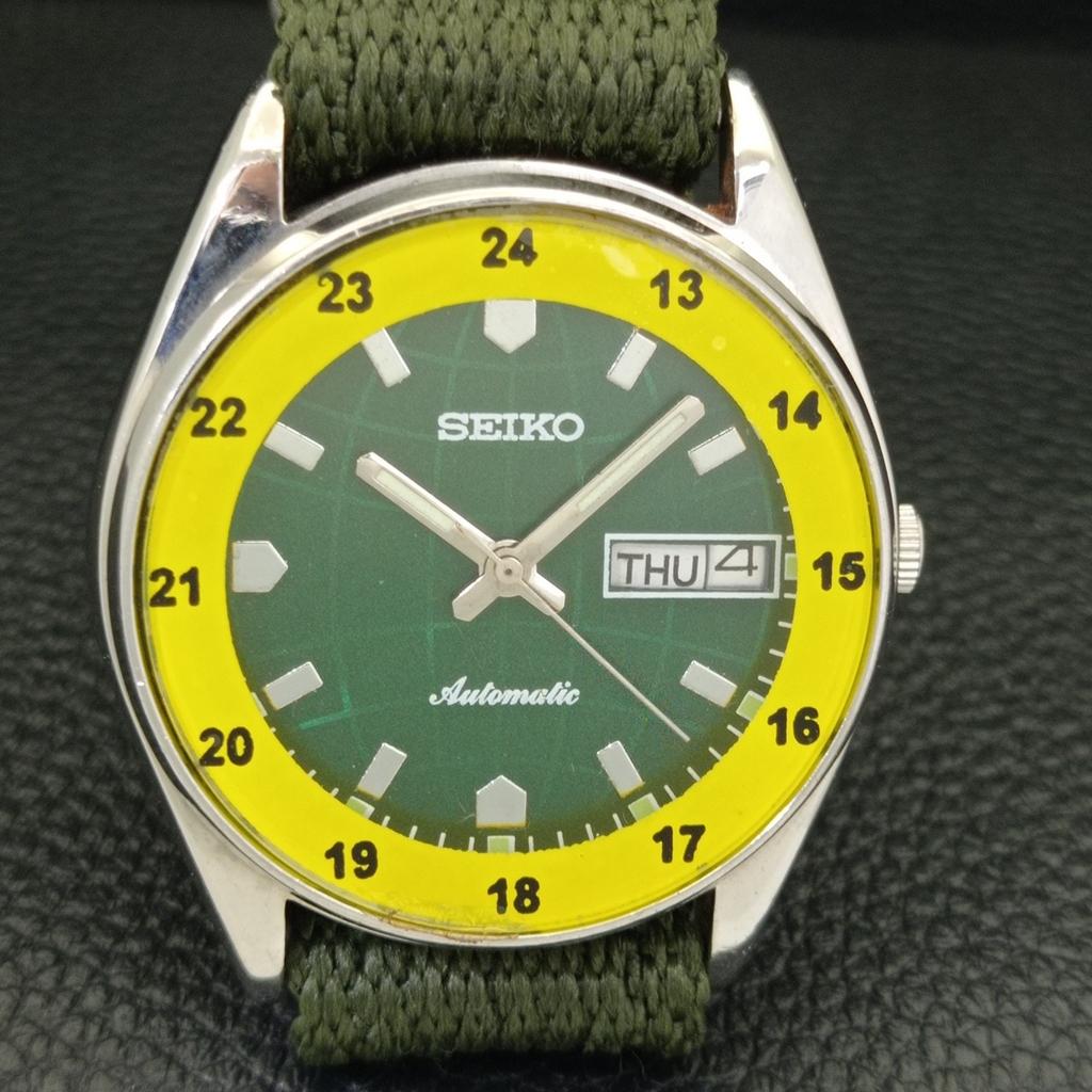JAPAN 6349A VINTAGE SEIKO AUTOMATIC MENS GREEN COLOR DIAL WATCH a701315-5 R206a-a701315