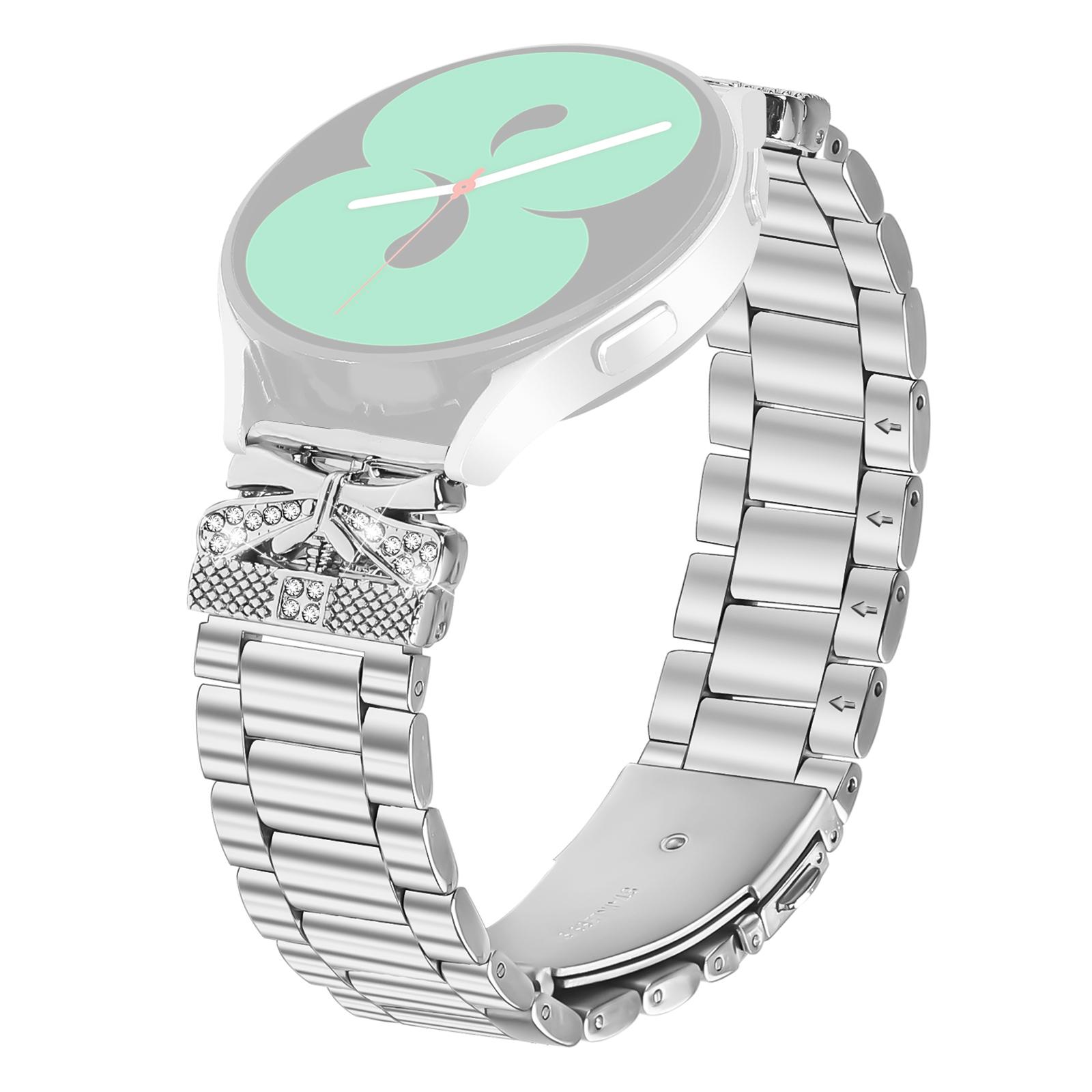 

For Samsung Galaxy Watch4 40mm/44mm Replacement Strap Butterfly Rhinestones Decor Silver Stainless Steel Watch Band As Shown A