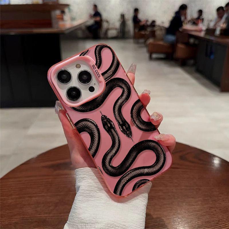 

New Black Snake Phone Case For iphone 16 15 14 13 12 PRO MAX XR XS 7 8 PLUS TPU Anti Drop iphone 11 Case Shockproof Bumper Cover TPU&Case&iphone13 Pro(6.1 ) розовый