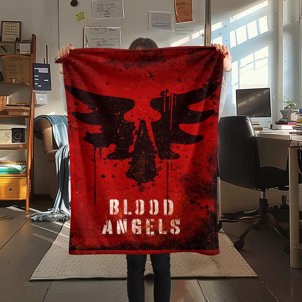 1Pc Blood Angels Cool Print Flannel Blanket, High Quality Comfortable for All Seasons, Home Decor, Warmth and Comfort, Perfect for Christmas Gifts 09