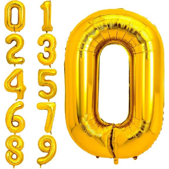 Gold Number 2 Balloon, 40 Inch Giant Helium Foil Number 0-9 Golden 2th Birthday Balloon for Boys Girls, Self Inflating Digit 2 Balloons for Women Men 40 Inch Gold 0