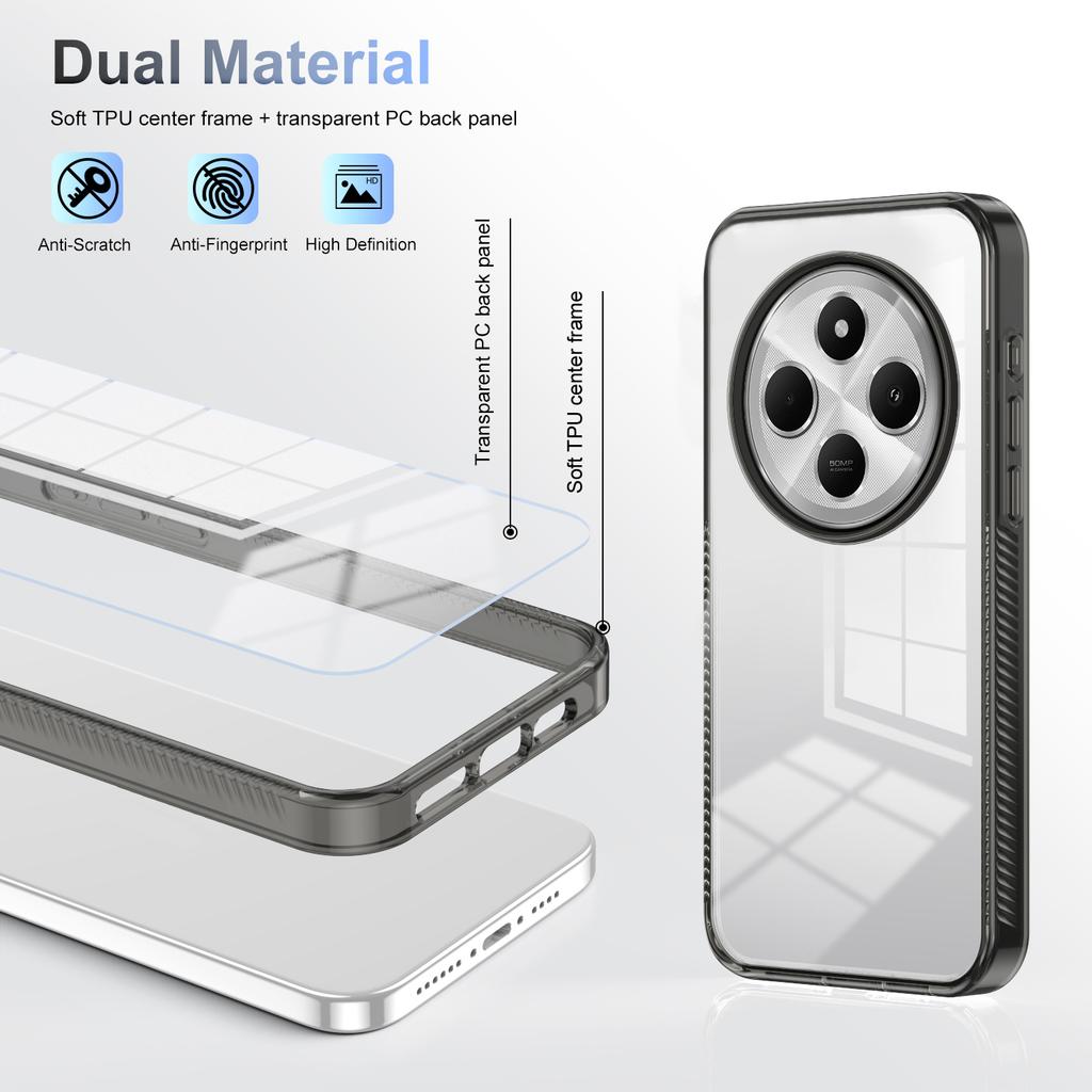 For Xiaomi Poco C75 4G/Redmi 14R 5G/14C 4G Clear Phone Case TPU+PC Anti-Slip Drop-Proof Back Cover