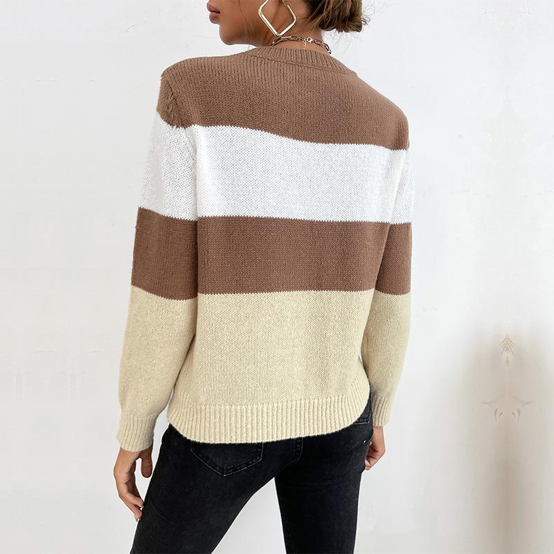 Vintage Mode Elegant Lässig Damen Herbst Colorblocking Langarm Rundhals Pullover Damen