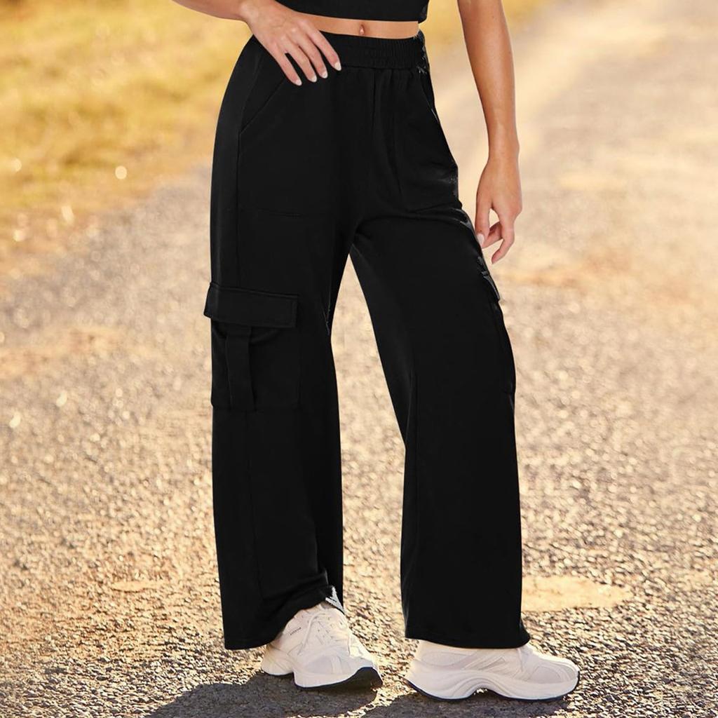 Women's Winter Sweatpants Solid Color Casual Pants Women's Fleece Sweatpants Wide Leg Straight Pants