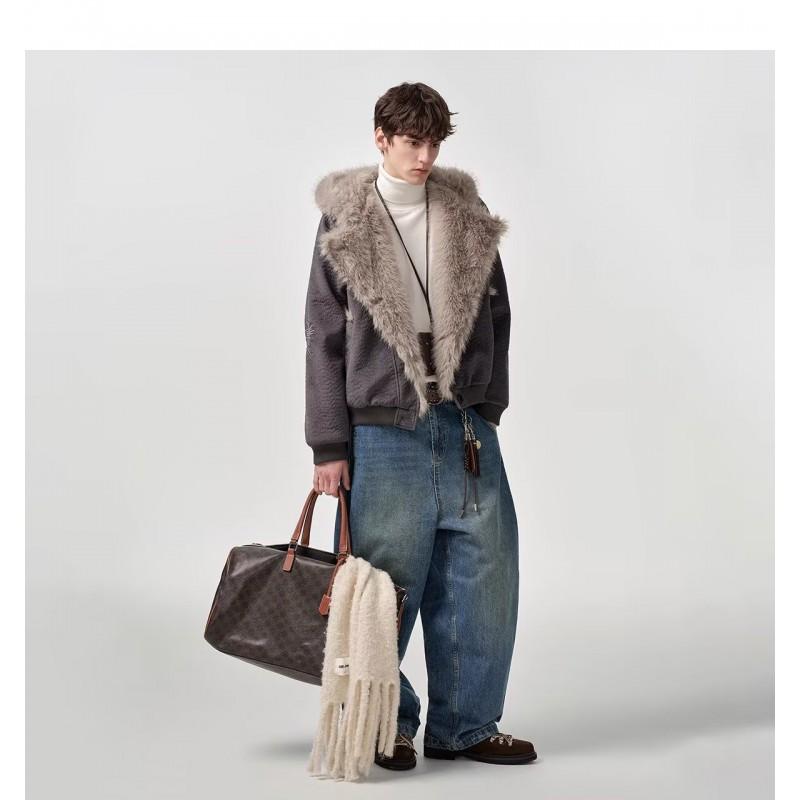 Giacca trapuntata corta unisex in cotone stile retrò americano con cappuccio e bordo in ecopelliccia, cappotto caldo invernale