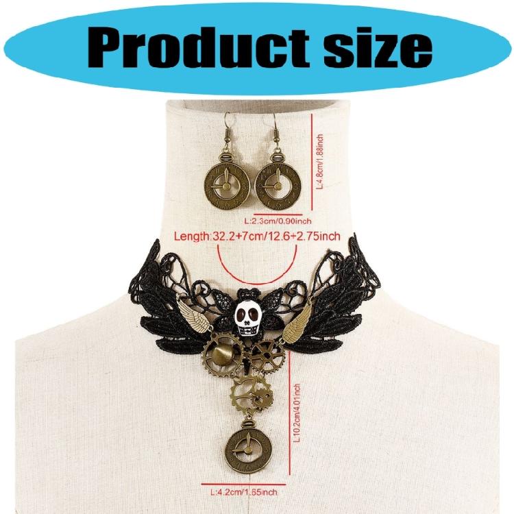 Gotisches Vampir Schmuckset Spitze Choker Halskette Zahnrad Uhr Ohrringe Halloween Piraten Kostüm Zubehör Set für Damen