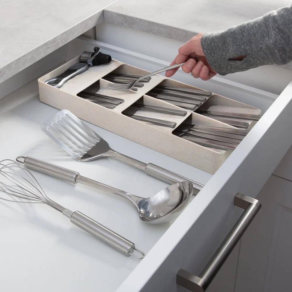 7 Compartment Cutlery Organizer Non-Slip Kitchen Utensil Storage Dish Rack BPA Free Space Saving Drawer Insert Dishwasher Safe