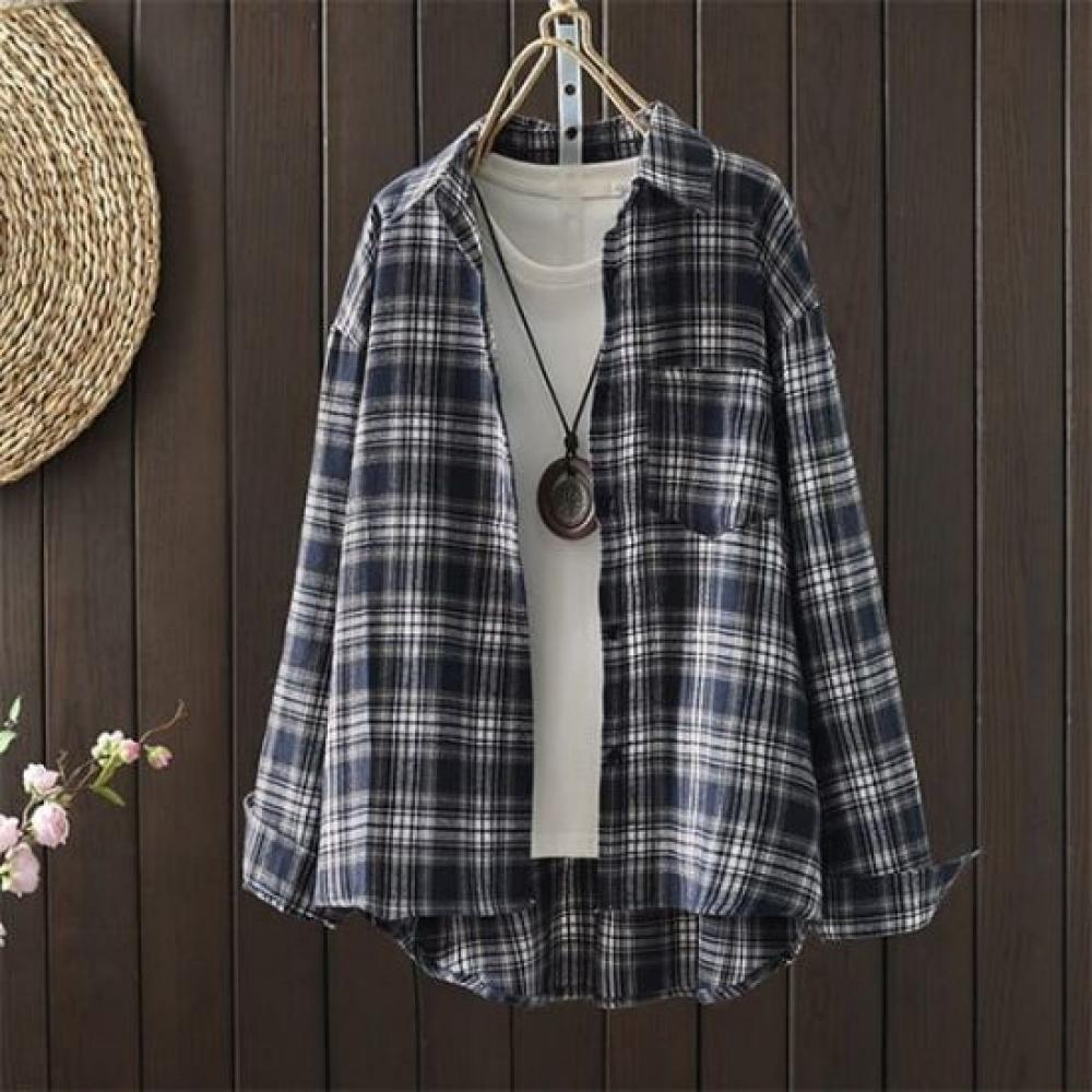 Navava Women Casual Check Long Sleeve Shirt Nb2958