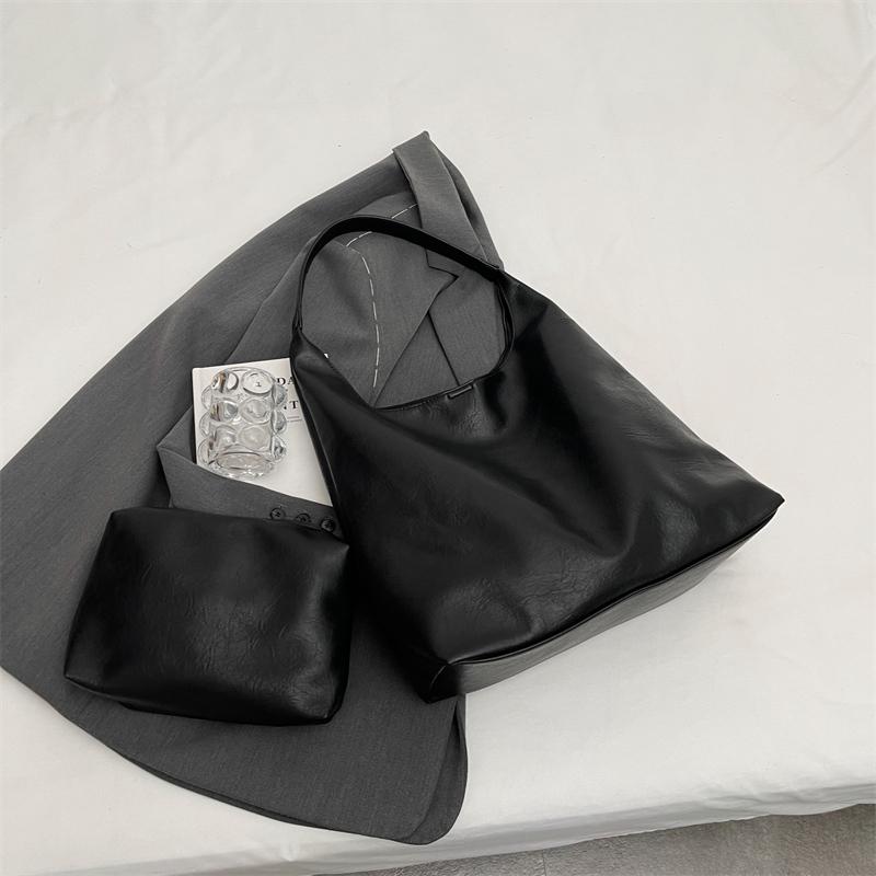 

Комплект из двух сумок через плечо, ретро-сумка из сплошного цвета из искусственной кожи, женская сумка-тоут большой вместимости чёрный