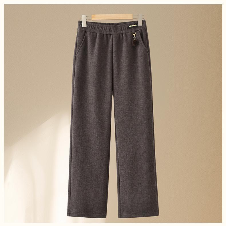 Middle-aged Women's High Waist Velvet-Lined Straight-Leg Warm Wool Pants