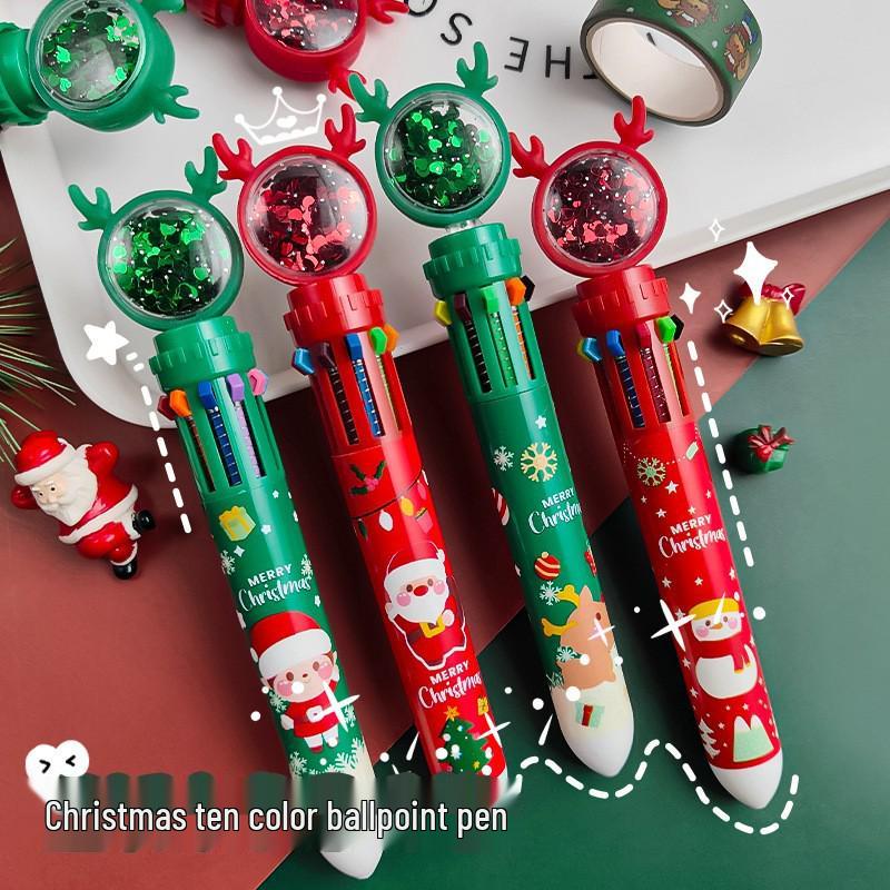 

Santa Claus 10-Color Push-Type Ballpoint Pen for Students, 0.5mm 0.5mm