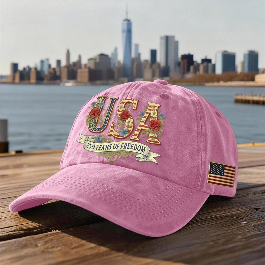 Unisex USA 250th Anniversary Printed Distressed Washed Baseball Cap | Patriotic Vintage Hat For Celebrations