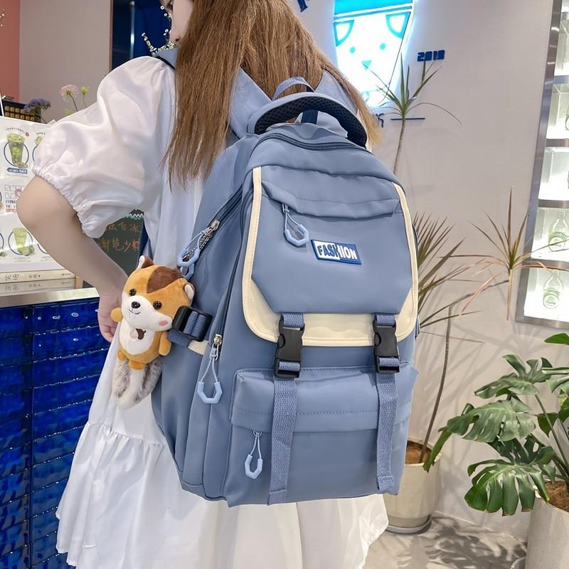 Blocked Color Fashionable Letter Decoration Large Capacity Student Backpack