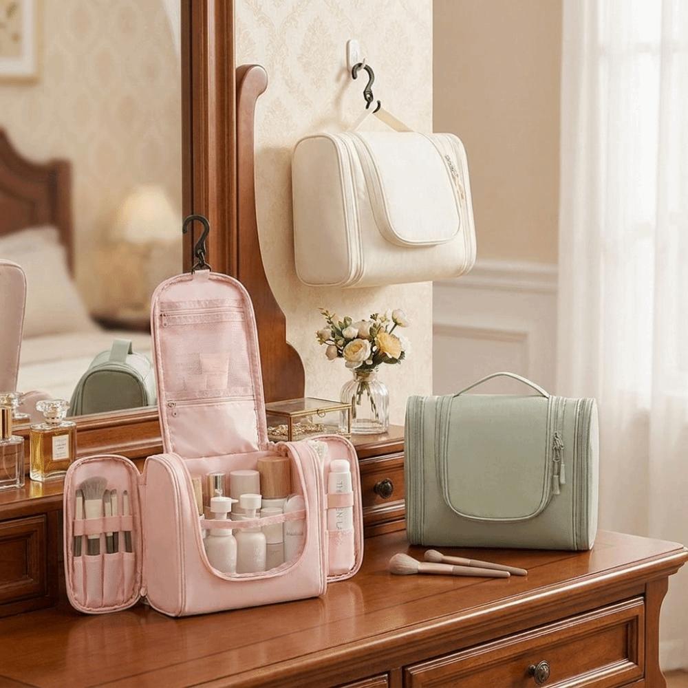 Portable Nylon Hanging Toiletry Bag Large Capacity Waterproof Cosmetic Bag Three Zipper Dust-proof Make Up Bags Travel