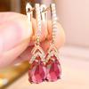 Aqua Blue Crystal Water Drop Stone Pendant Hoop Earrings For Women Multicolor Zircon Gold Color Ear Buckle Wedding Jewelry Gifts