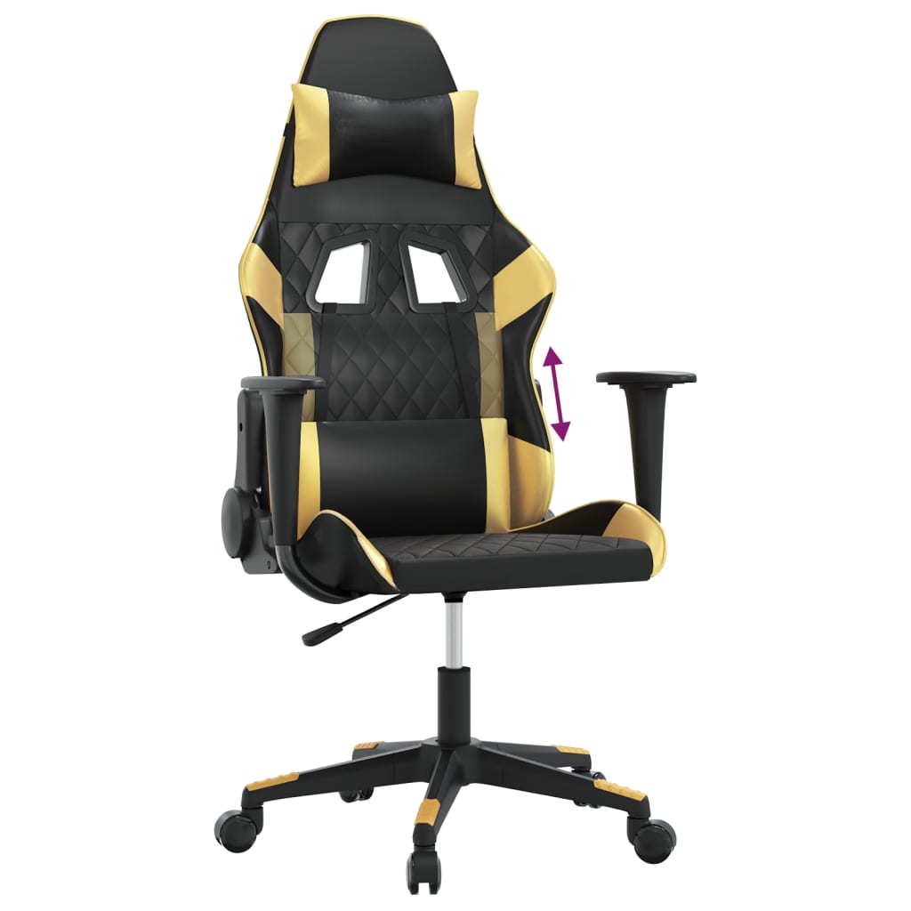 Gaming Chair In Black and Gold Artificial Leather