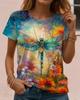 Vintage Art Dragonfly Pattern Women's T-shirt Summer 3D Print Crew Neck Outdoor Short Sleeve Polyester Tops Women Clothing