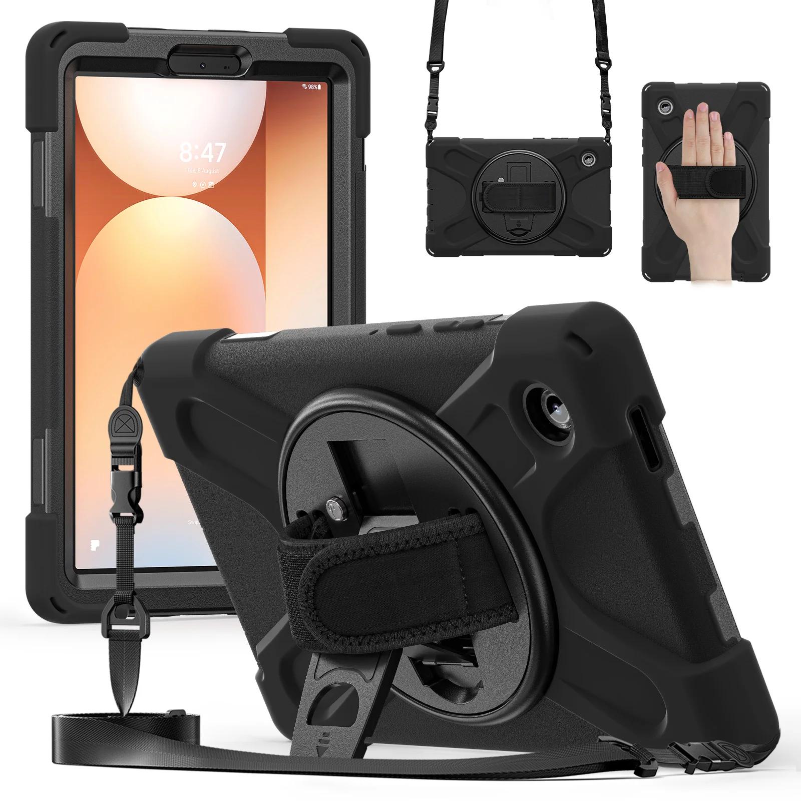 Étui Robuste pour Samsung Galaxy Tab A11 8,7 pouces SM-X130 SM-X135 Housse de Tablette en PC + Silicone pour Tab A11 8,7  avec Sangle A11 8.7 SM-X130 X135 noir