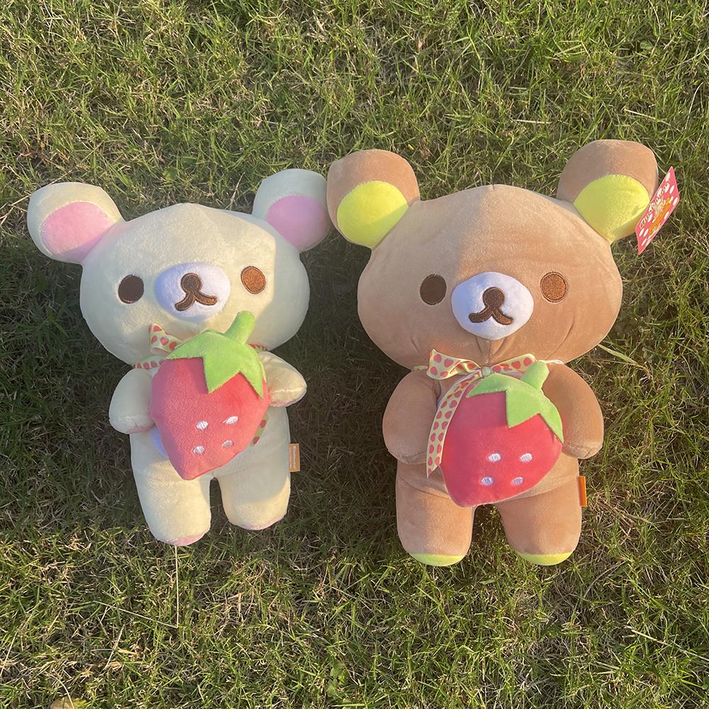 Peluches de Fresa Anime Rilakkuma Muñeco de Peluche Oso Suave Juguetes Decoración Kawaii para Habitación Peluches de Oso de Peluche Oso Lindo de Pareja Regalo de Navidad