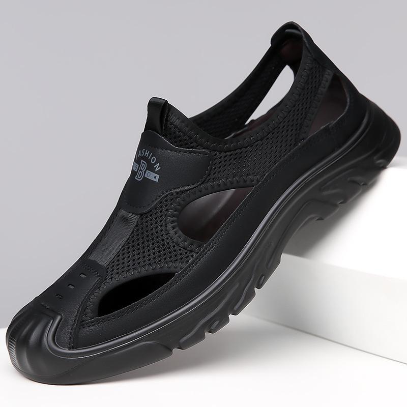 Summer New Men's Daily Casual Leather Shoes Men's Handmade Online Mesh Breathable Bag Head Sandals Men