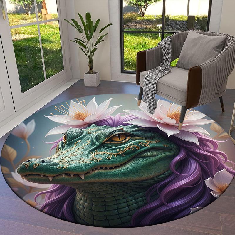 Animalswearingflowers Round Area Rug,Carpet Rug for Living Room Bedroom Sofa Playroom Decor,Non slip Floor Mat