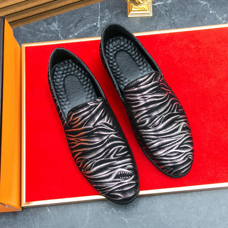 Fashion New Men's Stripe Pattern Loafers Hip Hop Rock Casual Shoes Male Wedding Dress Homecoming Footwear Zapatos Hombre