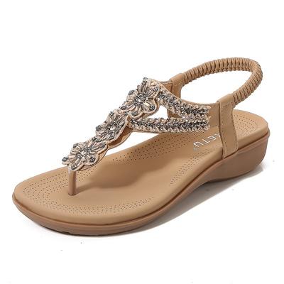 Europe and the United States Retro Rhinestone Beading Soft Comfortable Vacation Seaside Beach Slope with Sandals Female