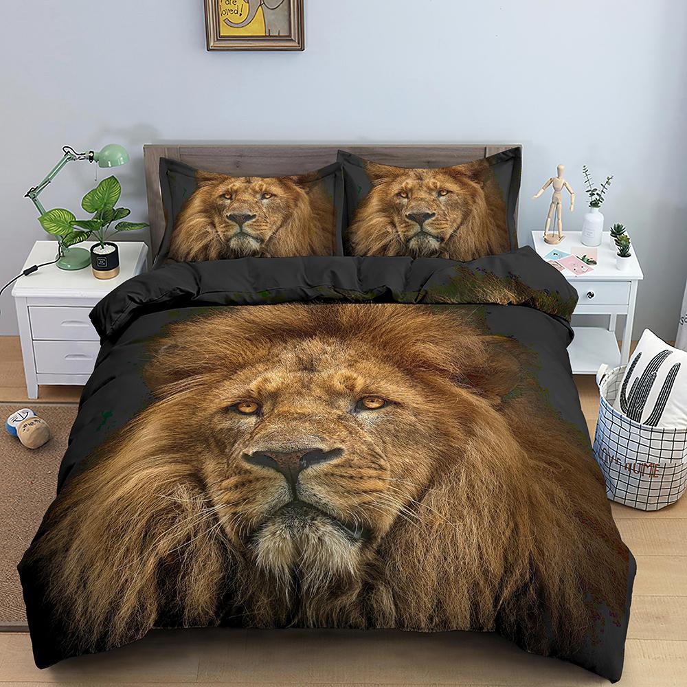 Comforter 3D Tiger King Queen White Black Wild Animal Bedding Set For Kids Teens Adults Wildlife Grey 2/3Pcs Soft