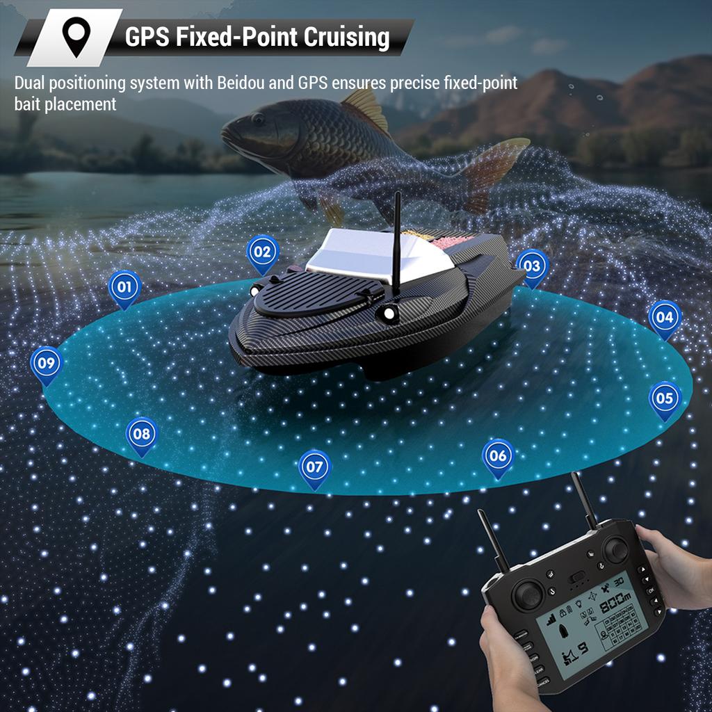 800M Remote Control Bait Boat 3KG Loading RC Fishing Bait Boat 180 Fishing Points Fish Feeder Device