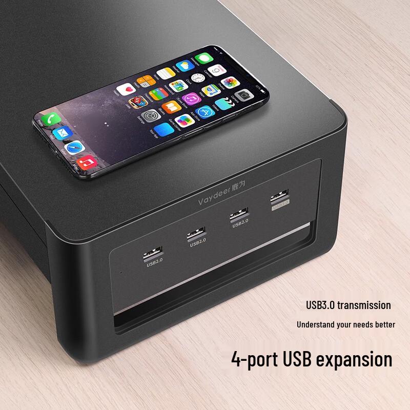 Ergonomic Monitor Riser with USB Hub and Drawer