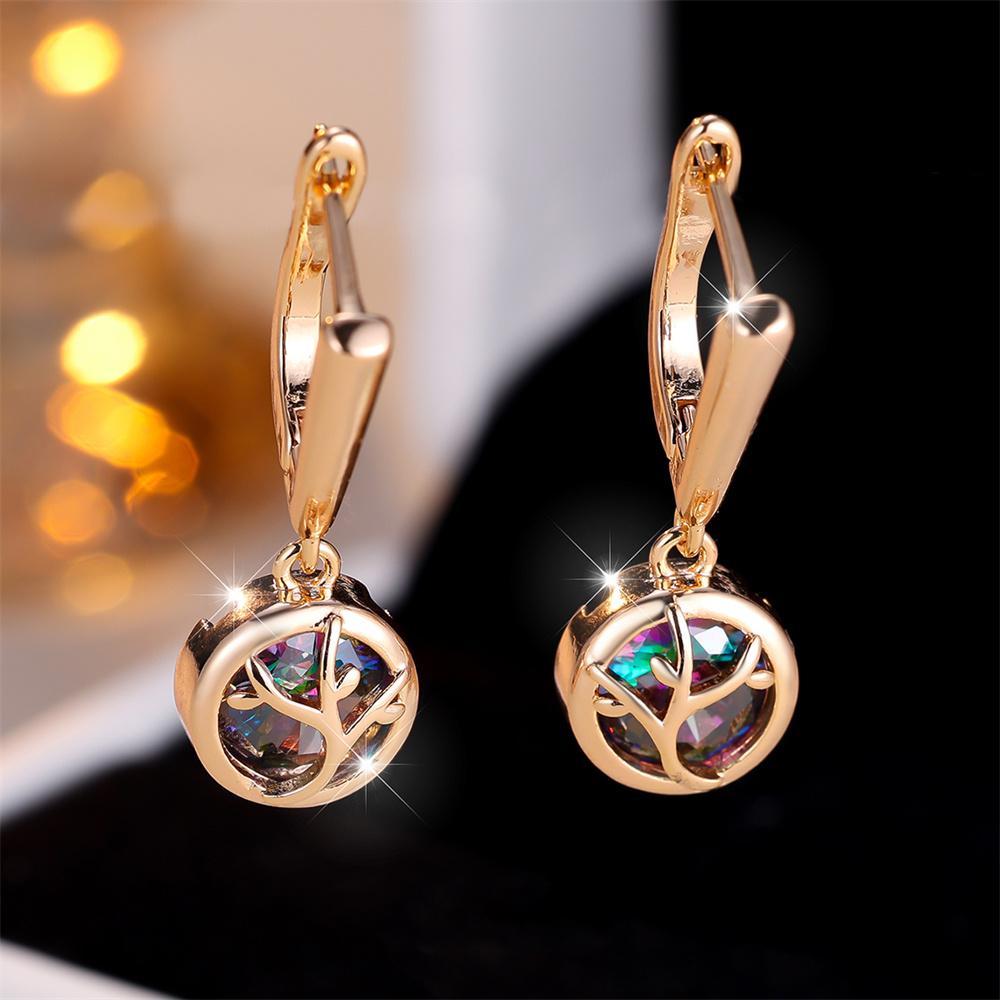 

Tree Branches Pendant Rainbow Zircon Hoop Earrings For Women Vintage Gold Color Ear Buckle Wedding Jewelry Engagement Party Gift