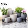 Portable Flower Containers for Patio Modern Plant Pot with Saucer, Gray Large Resin Drainage Holes, Stone-Look Planter Indoor Outdoor Plants