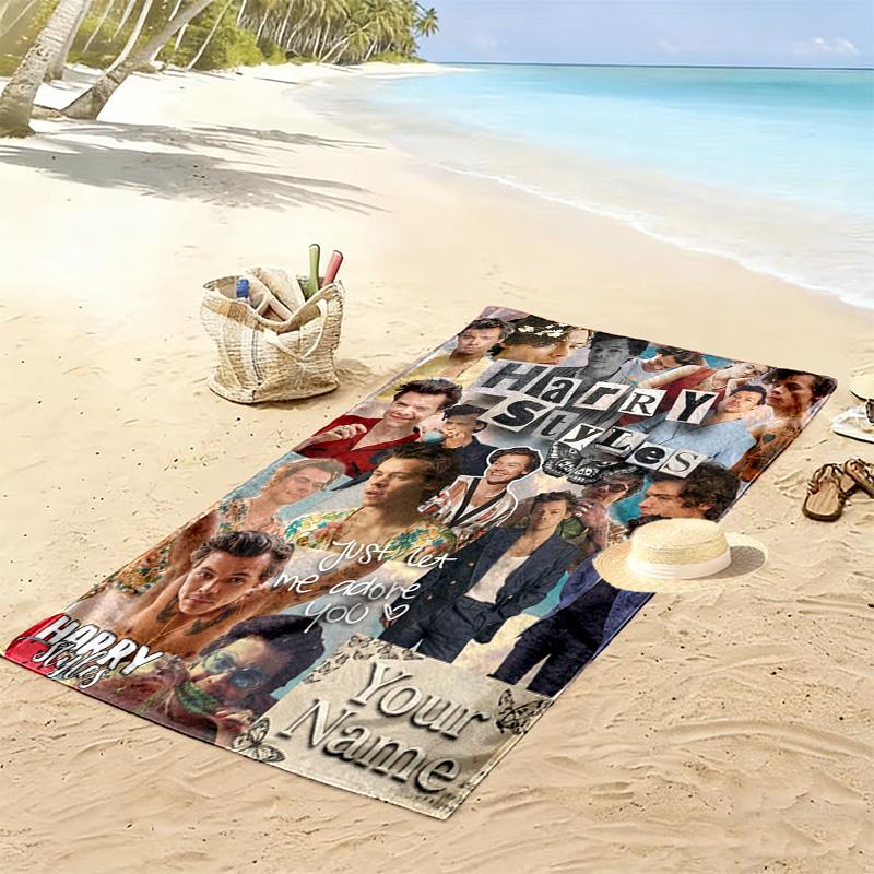 Name Custom Music Themed harry-styles Print Beach Towel, Large Soft Quick Dry Towel for Beach Camping Swimming