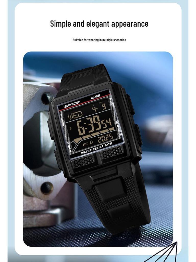 Sanda Men's Large Screen Luminous Multifunctional Waterproof Countdown Wristwatch