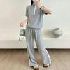 Summer Women's V-Neck Two-Piece Set: Loose Short-Sleeve T-Shirt & High-Waist Casual Trousers