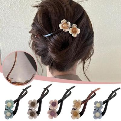 Elegant Resin Flower Hair Clip - Minimalist Oblong Barrette with Solid Color, Vintage Charm Floral Clamp for Twisted Updos