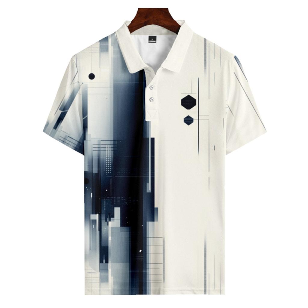 Camicia da Golf Estiva Stampata da Uomo Top a Maniche Corte con Bottoni Camicia Casual da Uomo
