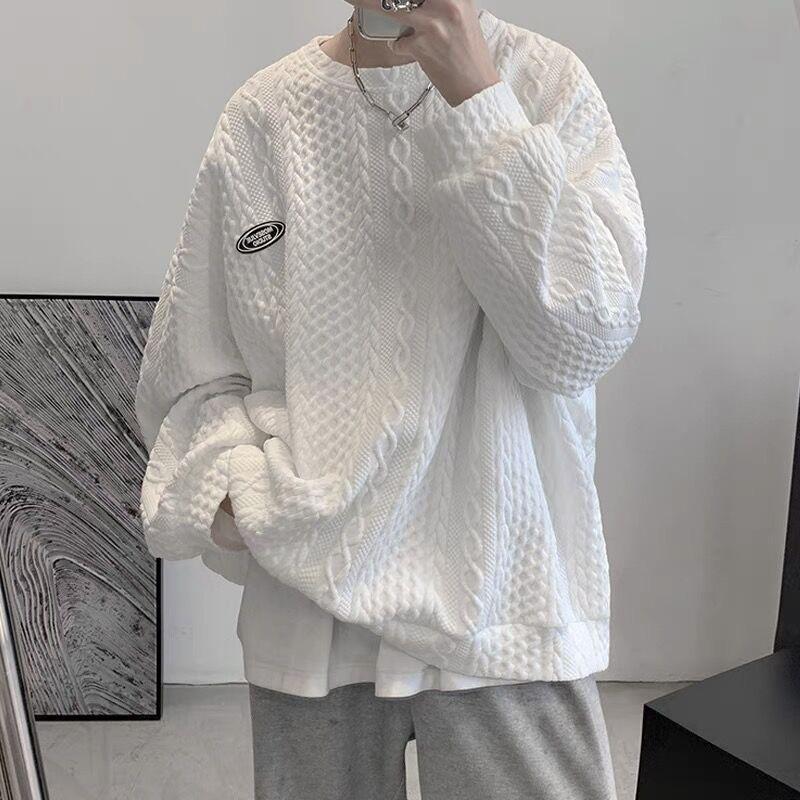 

Men s Trendy Twisted 3D Texture Sweatshirt - Loose Fit, Round Neck, Spring/Autumn Top 2XL чорний