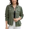 Women's Trendy Denim Jacket with Ruffle Trim, Fitted Waist and Multi-Pocket Utility