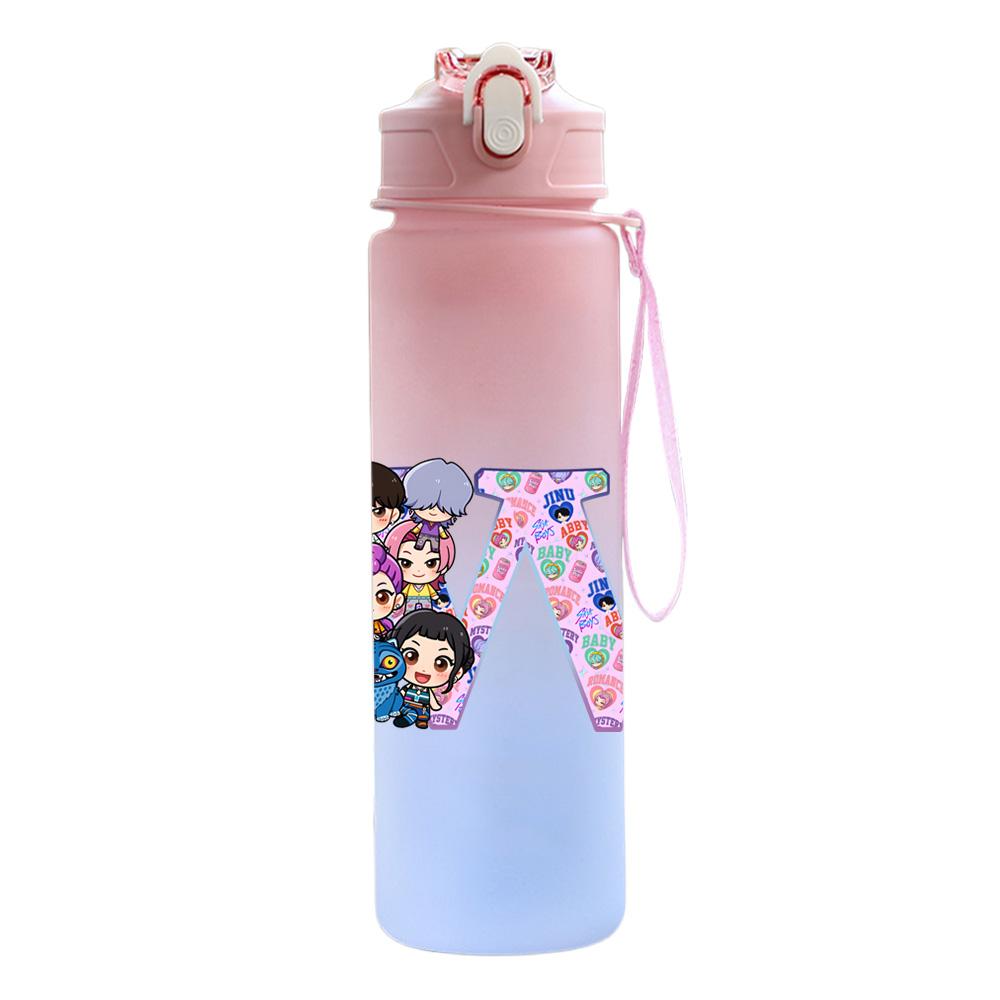 26 English Letter 750Ml Water Bottle K-Pop Demon Hunters Printed Large Capacity Drinking Cup Portable Outdoor Sports Water Cup Children Kid Gift