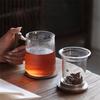 380ml Vertical Stripe Glass Tea Cup With Wooden Handle Lid Flower Office Brewing Flower Puer Tea Mug Drinkware