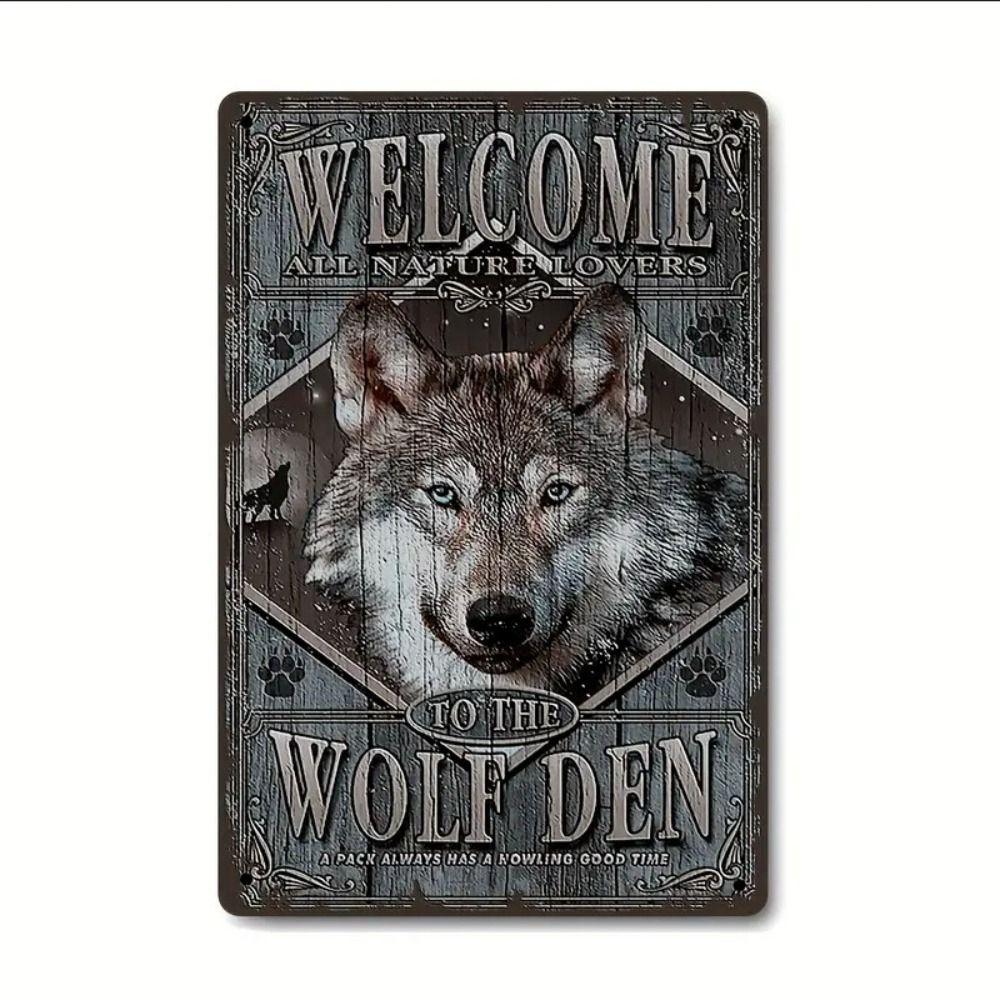 Vintage Metal Sign "Welcome to Wolf Cave" Outdoor Nature Decor 20x30cm