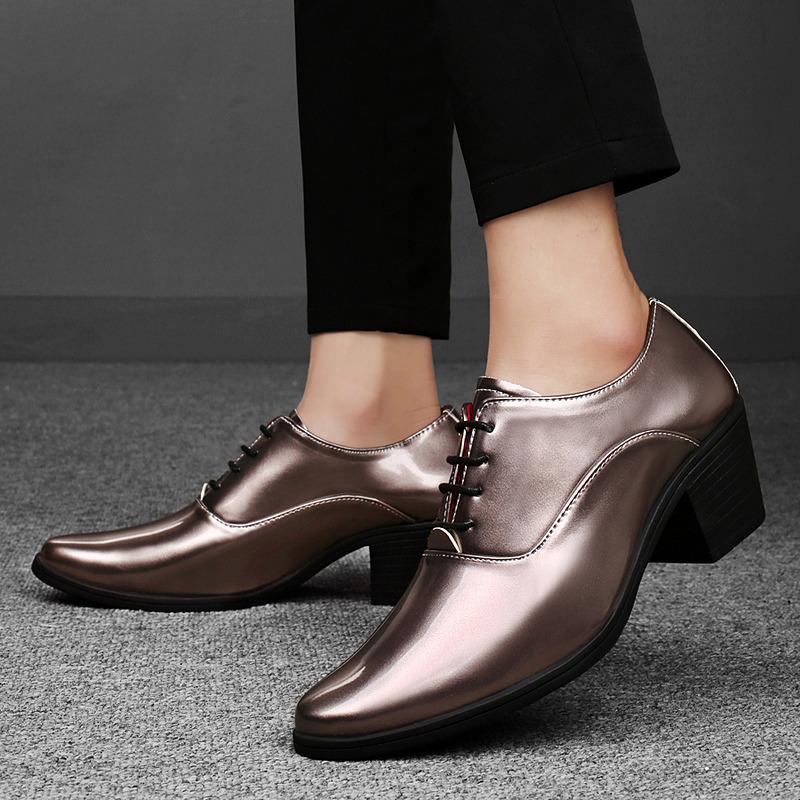 Classic Fashion Golden Men's Dress Shoes Big Size 46 Height-increasing High-heel Shoes Men Ponited Toe Luxury Man Wedding Shoes