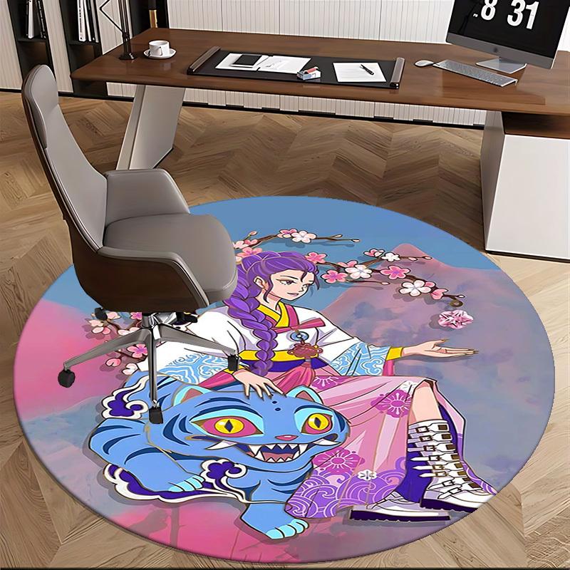 1pc Anime Cartoon Design Round Carpet - Festival Gift for Office Chair Mat, Non-Slip Rug Suitable for Home Decor, Living Room, Bedroom, Game Room, Dor