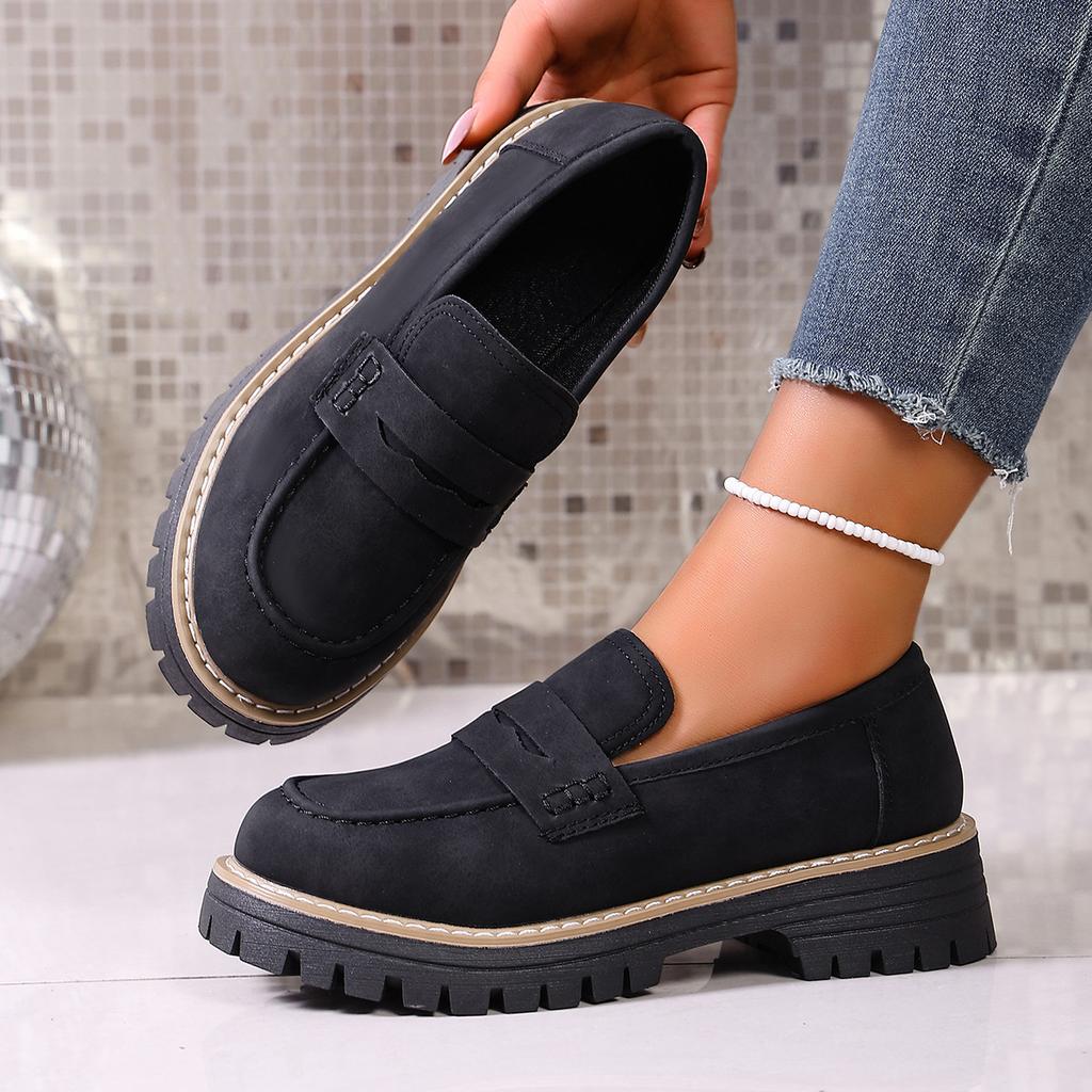 2025 New Spring and Autumn Loafers Large Size Casual Polished British Style Women's Shoes Thick Heel Thick Sole Foreign Trade Retro Women's Shoes
