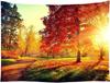 Landscape Tapestry Autumn Season Fall Trees with Morning Fog in Forest Relaxing Art Nature Photo Home Wall Hanging Decro for