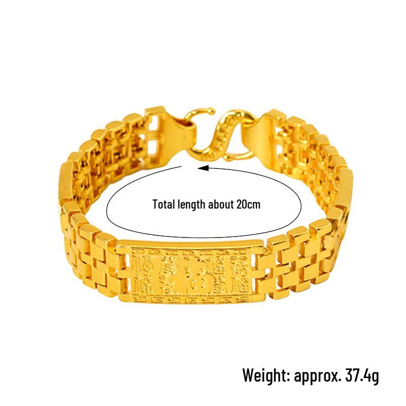 Dominant Men's Gold-Tone Bracelet Watch with Fu Character Design and Wide Vietnamese Sand Gold Chain