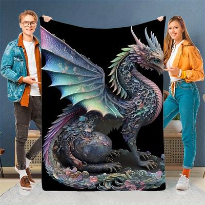 Colorful Dragon Print Flannel Fleece Blanket, All-Season Soft Warm Cozy Throw, Machine Washable, Durable, Anti-Tear, Multi-Use,