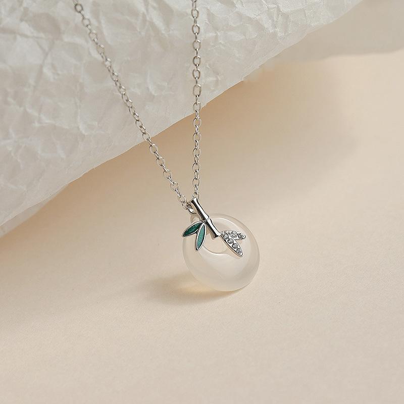 Chalcedony Bamboo Collarbone Chain Female Retro National Style Safety Buckle Pendant Inlaid With Zircon Bamboo "Zhizhu" Necklace Female