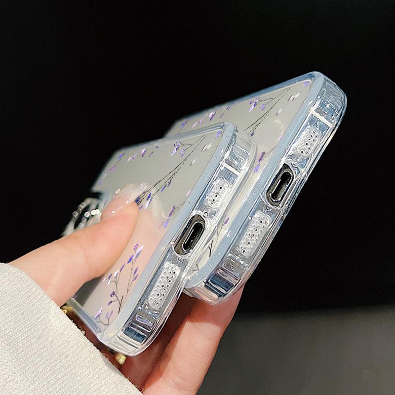 Blue Purple Flower Pattern Case For iPhone 17 Pro Max Plating Lens Frame Clear Soft Cover For iPhone 16 15 14 13 Pro Max 11 16E 17E